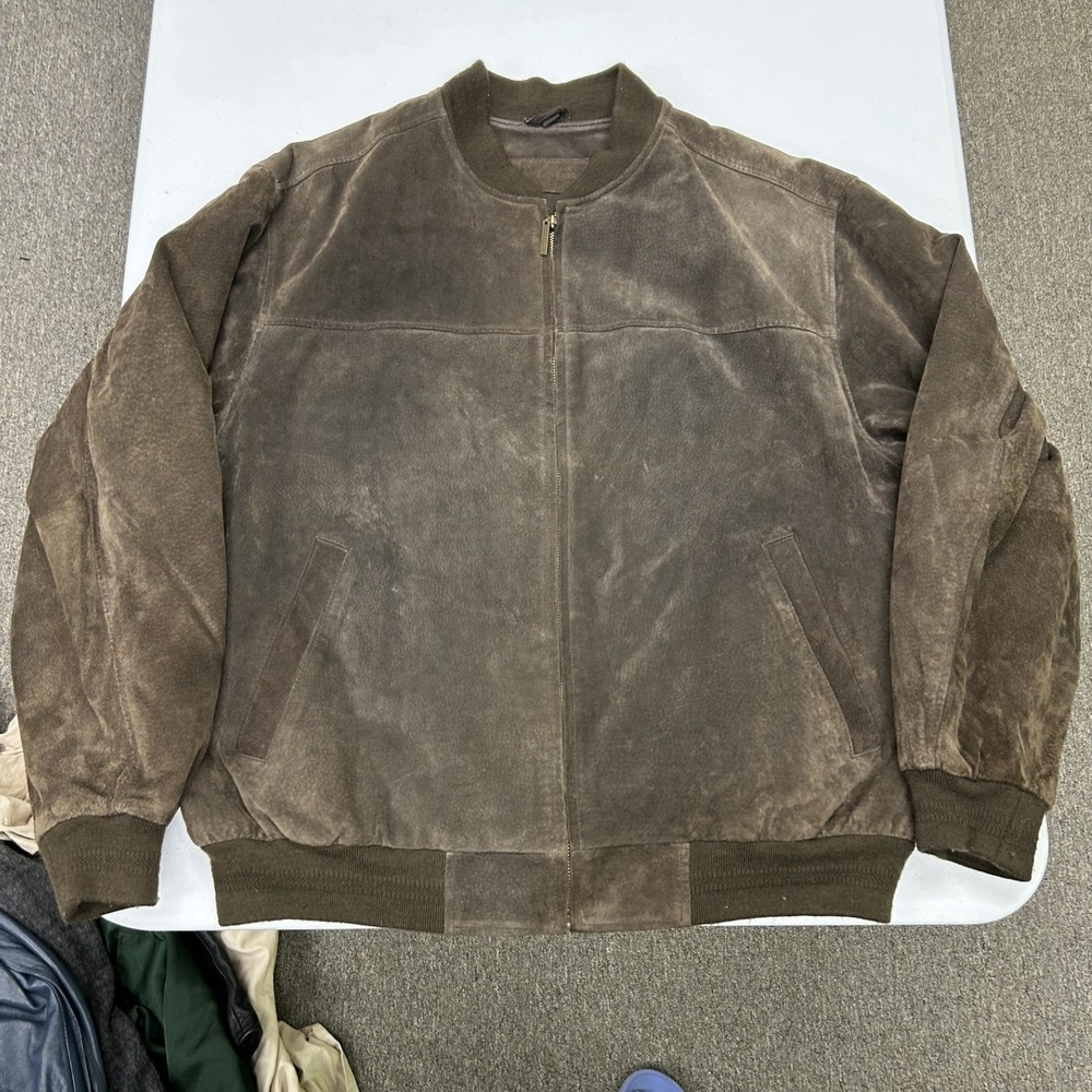 John Ashford Suede Bomber Jacket Mens Large Brown Leather Quilted Zip Up H2